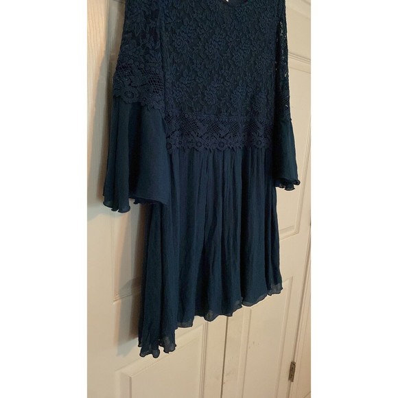 Indigo Soul NWT Bell Sleeve Dress Rich Navy Lace Detail Tunic Medium Lin… - Picture 4 of 8